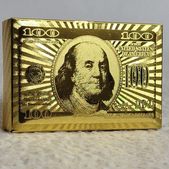 Ben Franklin $100 Bill Gold Foil 24 Carat Complete Deck Certified Playing Cards - Picture 1 of 4